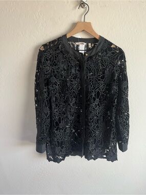 Soft Surroundings Black Lace Velvet Open Tunic S NWT Classy Minimalist Old Money
